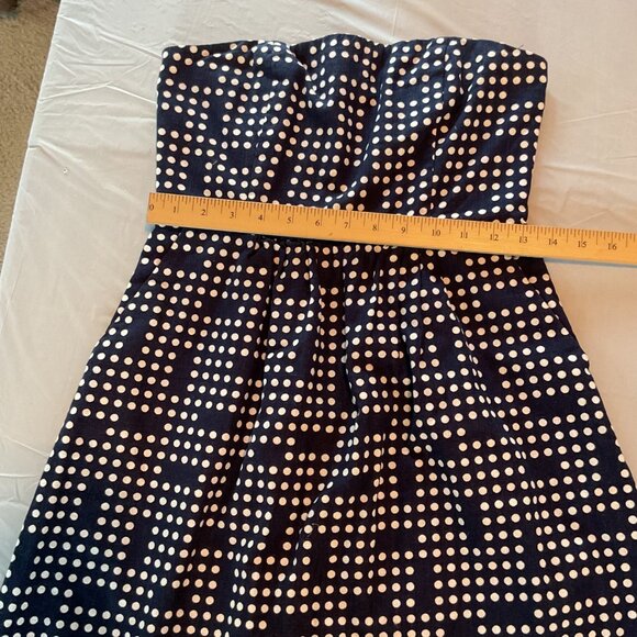 Gap Strapless Navy & White Polka Dot Dress Size 2 Cotton & Linen Blend Knee Leng - Picture 7 of 8